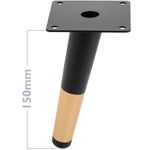 Pack de 4 patas ladeadas para muebles con forma cónica y protección antideslizante de 15cm color negro y dorado - IN11700 - 02