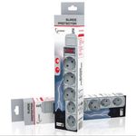 Regleta 5 tomas Schuko, con interruptor, 3500W 1.8m Gris, con protección - 4.50 m - GB 1004 - 01