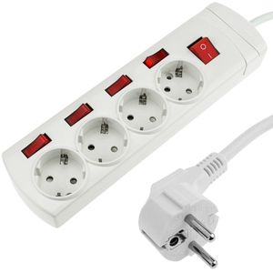 Regleta de 4 enchufes schuko con interruptor individual con cable de 1.5m