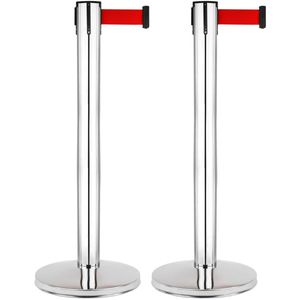 Poste separador 2 unidades en acero inoxidable con cinta extensible de 3 m 320 x 63 x 910 mm