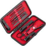 Kit de estuche de manicura y pedicura profesional, set de 12 accesorios de acero inoxidable, color negro - BE10100 - 03