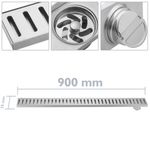 Canaleta de desagüe 90x7.5cm con rejilla en acero inoxidable mate - KS41700 - 02