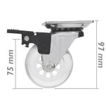 Rueda pivotante industrial de poliuretano y PVC transparente con freno 75 mm - QR00300 - 04