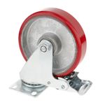 Rueda pivotante industrial de poliuretano y metal con freno 125 mm - QR04300 - 06
