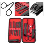 Kit de estuche de manicura y pedicura profesional, set de 12 accesorios de acero inoxidable, color negro - BE10100 - 02
