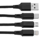 Cable de Carga 3 en 1 USB-A 2.0 macho a conectores USB tipo C macho Micro USB macho y conector compatible con Apple - UH12100 - 03