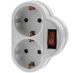Clavija enchufe doble schuko de color blanco 250VAC con interruptor - IA08600 - 01