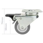 Rueda doble pivotante industrial de PU y PVC gris con freno 50 mm - QS04200 - 03