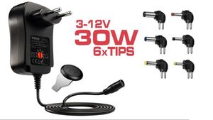 Cargador universal 3-12V AC-DC 30W 6 puntas negro