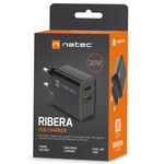 Cargador USB Natec Ribera 1X USB-A + 1X USB-C 20W negro NUC-2062 - NT36300 - 08