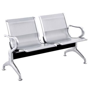 Bancada para sala de espera con sillas ergonómicas plateadas de 2 plazas