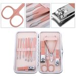 Kit de estuche de manicura y pedicura profesional, set de 12 accesorios de acero inoxidable, color Oro rosa - BE10400 - 02