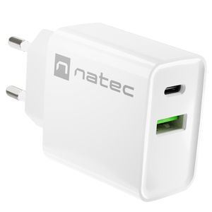Cargador USB Natec Ribera 1X USB-A + 1X USB-C 20W blanco NUC-2061