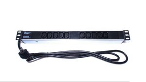 Regleta 19" 10 tomas SFO (IEC C13), sin interruptor, 3500W 2m aluminio Negra