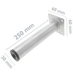 Pies redondos para mesa y mueble. Patas en acero gris de 25cm 4-pack - IO01300 - 02
