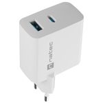Cargador USB Natec Ribera GaN 1X USB-A + 1X USB-C 45W blanco NUC-2142 - NT37200 - 08