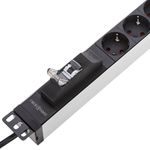 Regleta de enchufes de PVC para armario rack 19” 1U con 6 Schuko negros carcasa gris e interruptor tipo B - RE12601 - 02