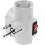 Clavija enchufe triple schuko de color blanco 220VAC con interruptor - IA09000 - 01