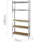 Estanteria metálica galvanizada para almacenar de 5 baldas de madera 90x30x180 cm - IH00600 - 03