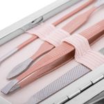Kit de estuche de manicura y pedicura profesional, set de 7 accesorios de acero inoxidable, color Oro rosa - BE10300 - 08