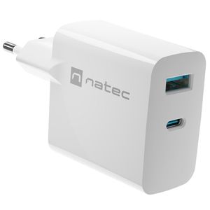 Cargador USB Natec Ribera GaN 1X USB-A + 1X USB-C 65W blanco NUC-2144