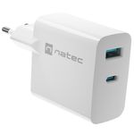 Cargador USB Natec Ribera GaN 1X USB-A + 1X USB-C 65W blanco NUC-2144 - NT37400 - 01
