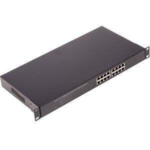 PoE Inyector Hub IEEE802.3af 10/100 Mbps 16-Port Rack 19"