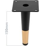 Pack de 4 patas rectas para muebles con forma cónica y protección antideslizante de 15cm color negro y dorado - IN11300 - 02
