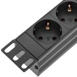Regleta de enchufes para armario rack 19" 1U con 7 schuko e interruptor y cable 2 metros C14 - RE00600 - 06