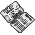 Kit de estuche de manicura y pedicura profesional, set de 15 accesorios de acero inoxidable, funda negra con imitación a piel - BE10500 - 03