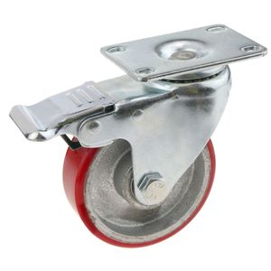 Rueda pivotante industrial de poliuretano y metal con freno 100 mm