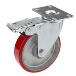 Rueda pivotante industrial de poliuretano y metal con freno 125 mm - QR04300 - 01