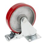 Rueda pivotante industrial de poliuretano y metal con freno 125 mm - QR04300 - 05