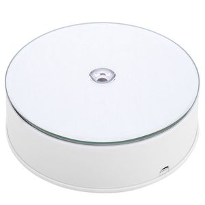Base giratoria eléctrica 14cm blanco con espejo. Plataforma rotatoria con iluminación LED