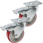 Ruedas pivotantes industriales de poliuretano y metal con freno 100 mm 2 unidades - QR04500 - 01