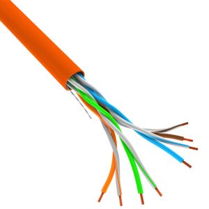 Bobina de cable de Lanberg LCU5-12CU-0305-O UTP Cat 5e RJ45 rígido Fluke tested AWG24 305m de color naranja