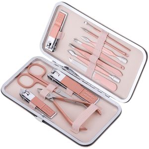 Kit de estuche de manicura y pedicura profesional, set de 12 accesorios de acero inoxidable, color Oro rosa