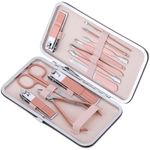 Kit de estuche de manicura y pedicura profesional, set de 12 accesorios de acero inoxidable, color Oro rosa - BE10400 - 01