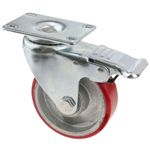 Ruedas pivotantes industriales de poliuretano y metal con freno 100 mm 2 unidades - QR04500 - 09