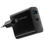 Cargador USB Natec Ribera GaN 1X USB-A + 1X USB-C 65W negro NUC-2145 - NT37300 - 04