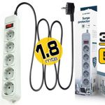 Regleta 5 tomas Schuko, con interruptor, 3500W 1.8m Gris, con protección - 4.50 m - GB 1004 - 02