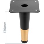 Pack de 4 patas rectas para muebles con forma cónica y protección antideslizante de 12cm color negro y dorado - IN10300 - 02