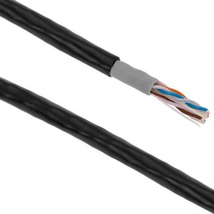 Bobina de cable de red ethernet Cat. 6 UTP de 100 m rígido de color negro para exterior
