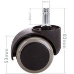Rueda pivotante de nailon y PVC gris sin freno 50mm M10 5 pack - KR02600 - 03