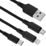 Cable de Carga 3 en 1 USB-A 2.0 macho a conectores USB tipo C macho Micro USB macho y conector compatible con Apple - UH12100 - 01