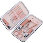 Kit de estuche de manicura y pedicura profesional, set de 12 accesorios de acero inoxidable, color Oro rosa - BE10400 - 03