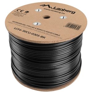 Bobina de cable de red ethernet Cat. 6 FTP de 305 m rígido de color negro para exterior fluke tested LCF6-30CU-0305-BK