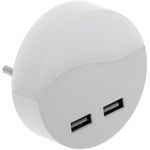 Piloto de luz LED nocturna redondo de tipo enchufe con sensor crepuscular 230VAC y 2 x USB - NB02700 - 01