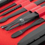 Kit de estuche de manicura y pedicura profesional, set de 12 accesorios de acero inoxidable, color negro - BE10100 - 08