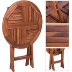 Mesa redonda 66 cm plegable para jardín exterior de madera de teca certificada - KZ12100 - 03